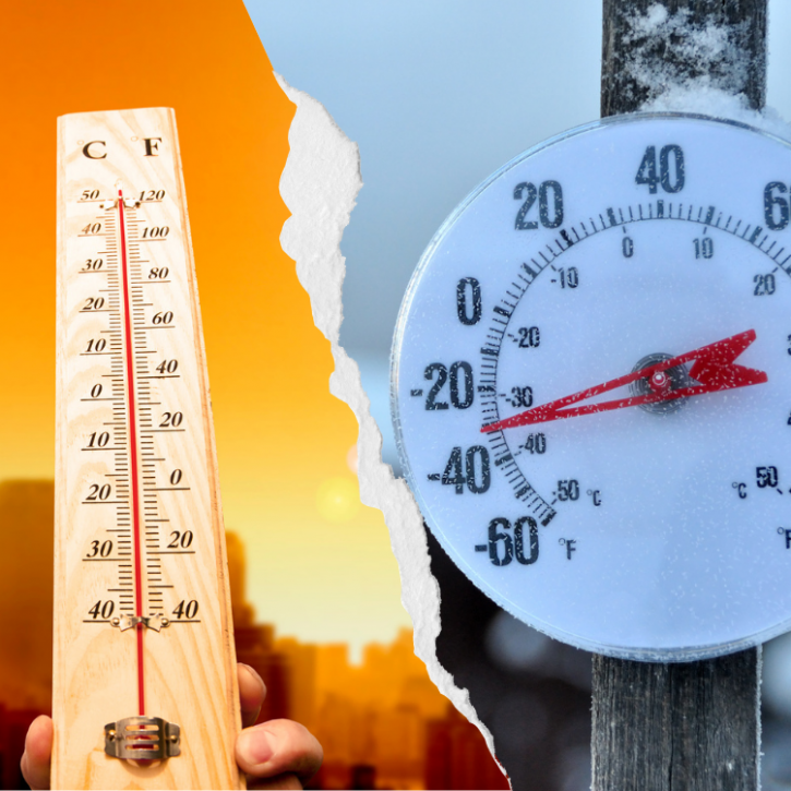 thermometers show extreme hot and cold temperatures