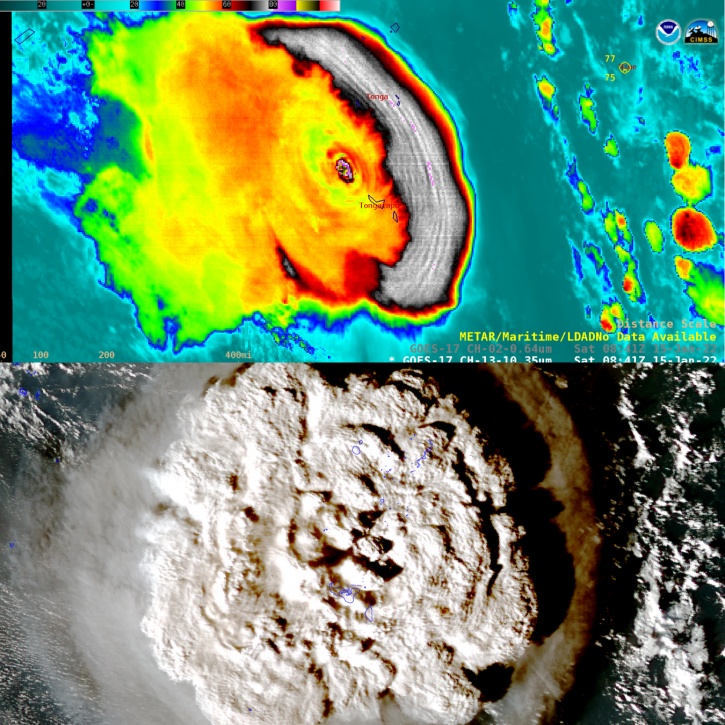 Satellite images of the Tongan eruption of 15th January