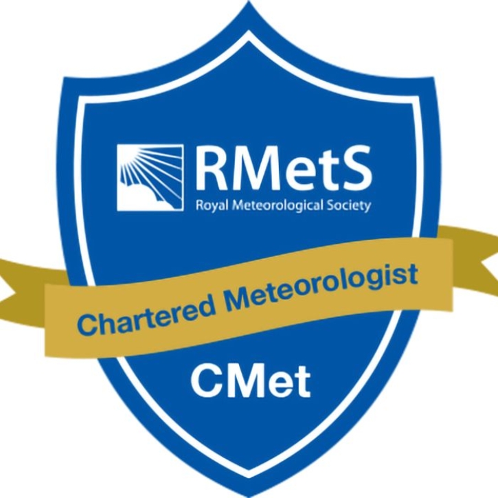 A blur RMetS Chartered Meteorologist badge with gold sash