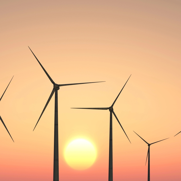 A wind farm at sunset